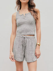 Outfit Flow - Quarter Button Sleeveless Top and Drawstring Shorts Lounge Set