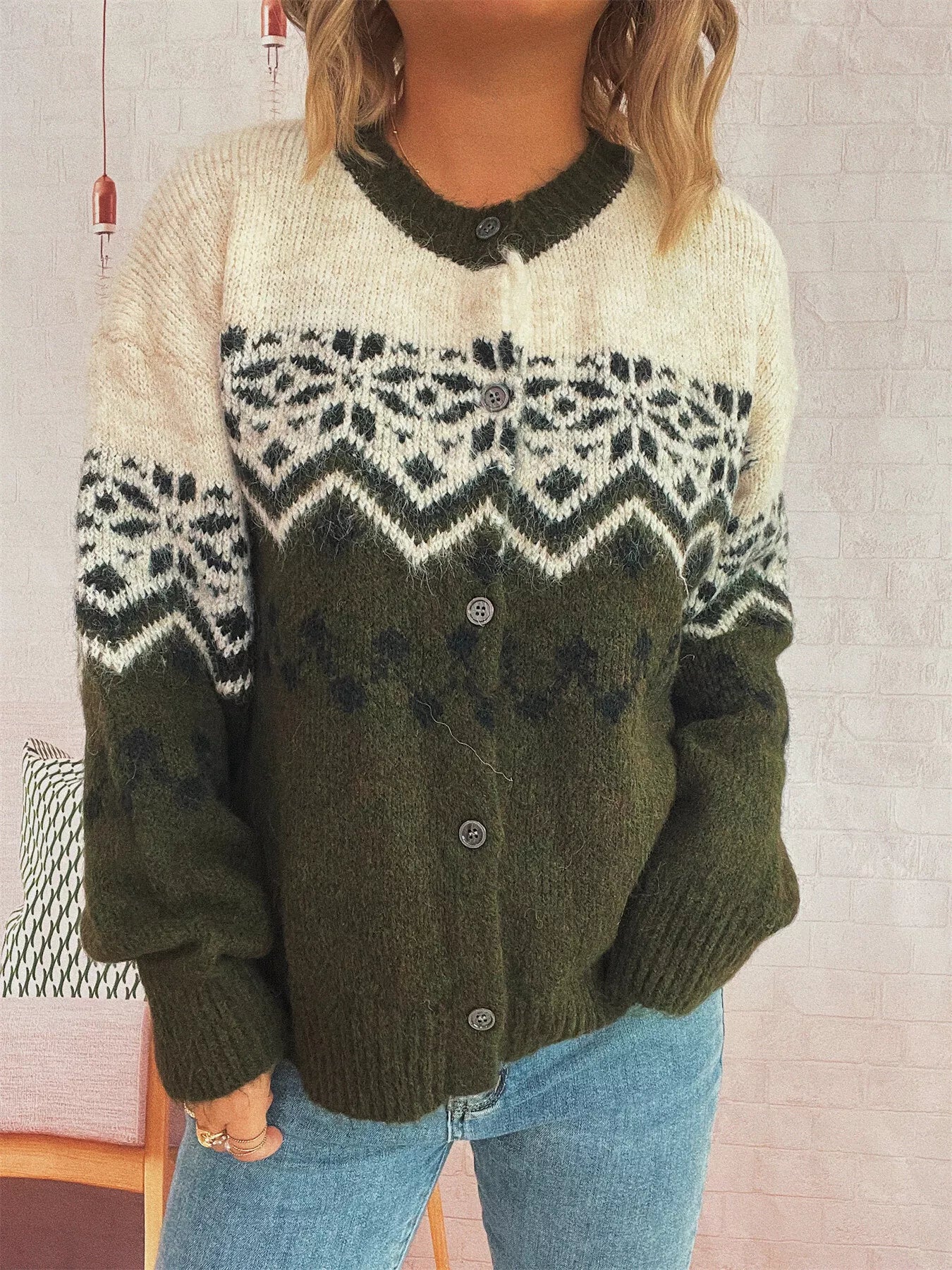 Christmas Button Up Drop Shoulder Cardigan OutfitFlow