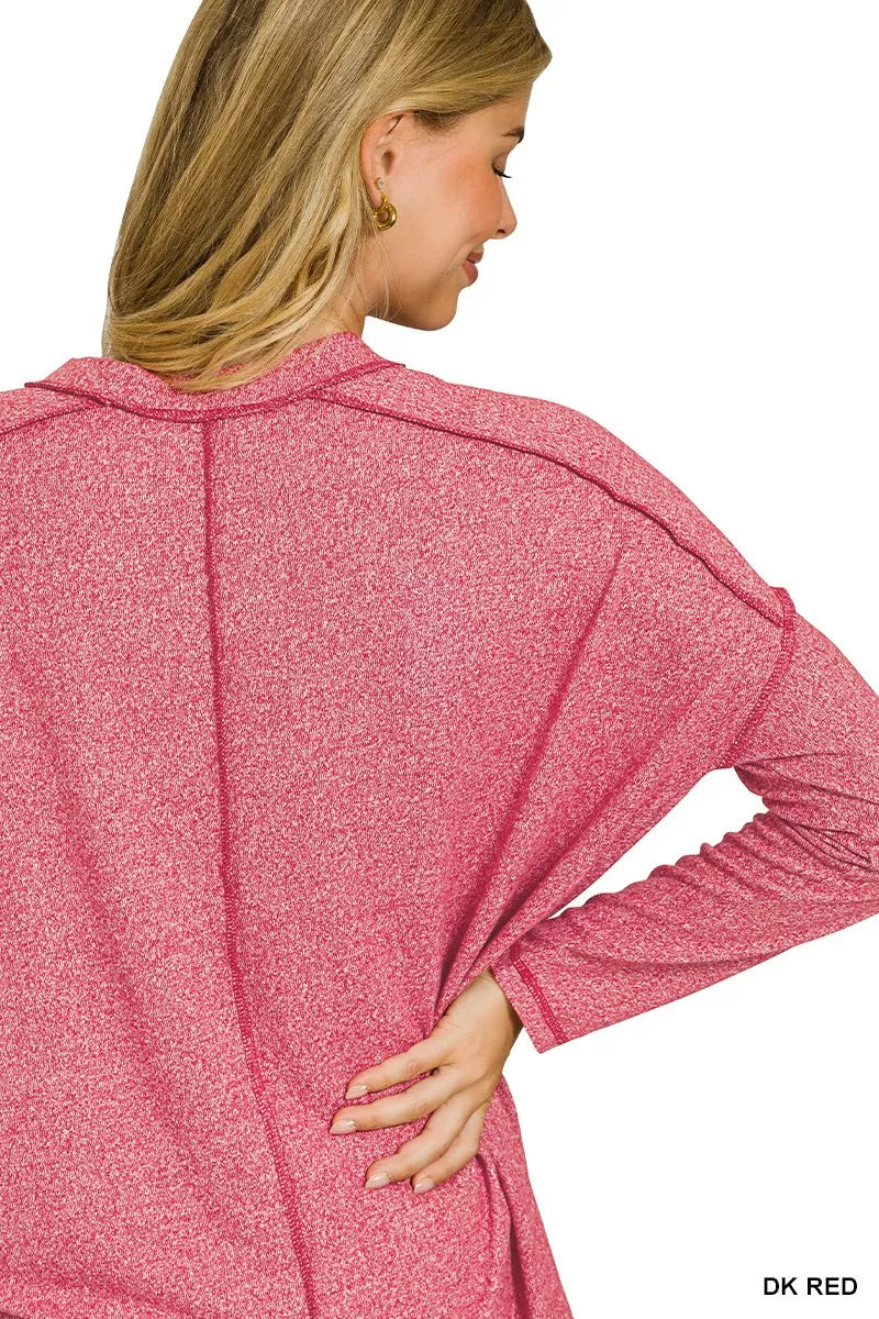 Zenana Soft Melange Hacci Exposed Seam Hi-low Tee OutfitFlow