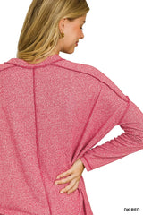 Zenana Soft Melange Hacci Exposed Seam Hi-low Tee OutfitFlow