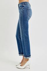 RISEN Mid Rise Ankle Straight Cuffed Jeans OutfitFlow