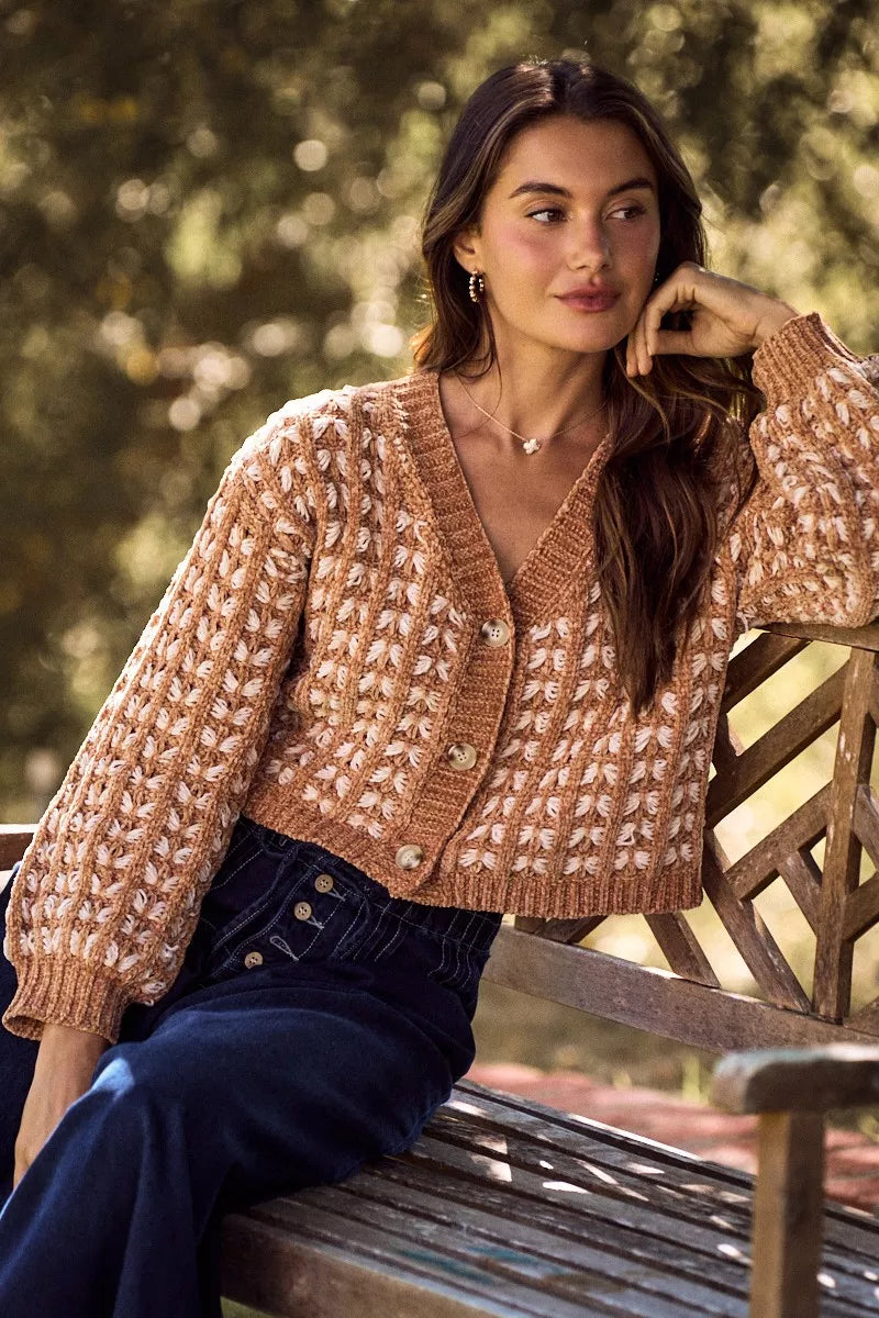 SO ME Soft Chenille Yarn Textur Button Sweater Cardigan Trendsi
