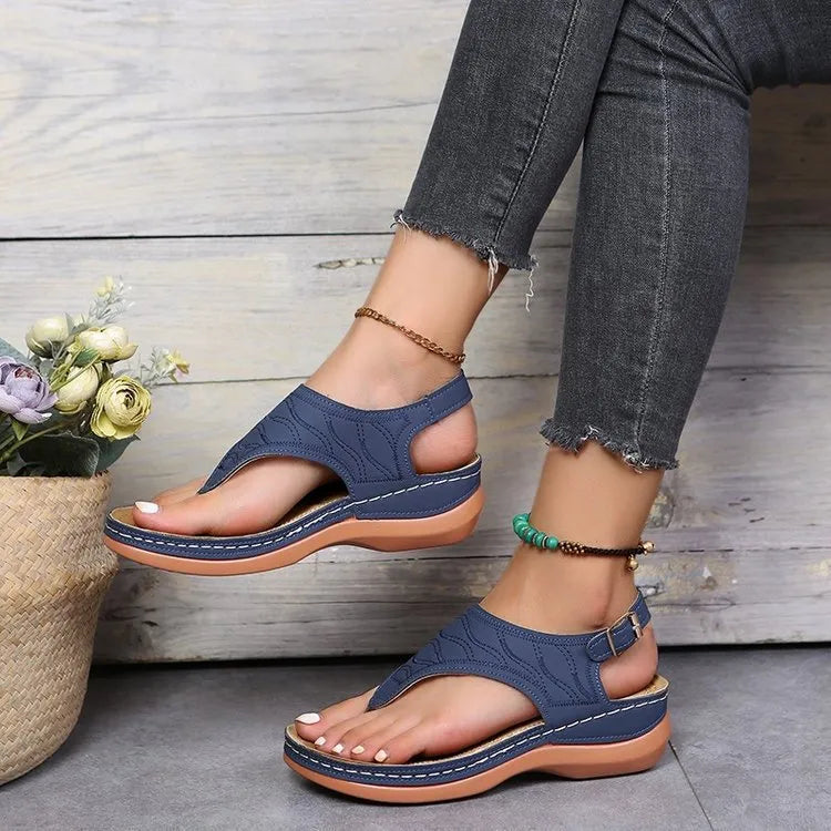 Toe Post Wedge Sandals Peacock Blue OutfitFlow