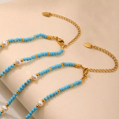 Turquoise Pearl Beaded Necklace Trendsi
