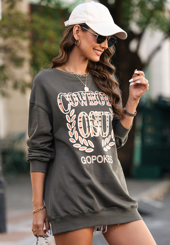 Outfit Flow - Letter Graphic Round Neck Long Sleeve Sweatshirt