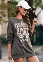 Outfit Flow - Letter Graphic Round Neck Long Sleeve Sweatshirt