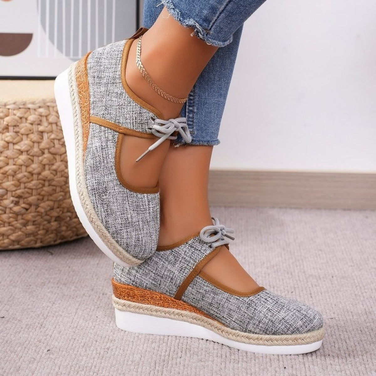 Tied Cutout Wedge Slip-Ons