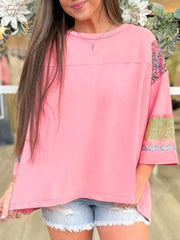 Floral Color Block Patchwork Long Sleeve Top OutfitFlow