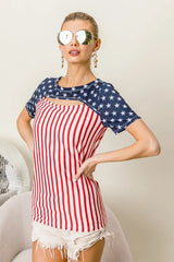 BiBi American Flag Theme Front Cut Out Top OutfitFlow