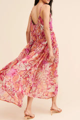 Frill Printed V-Neck Midi Dress OutfitFlow