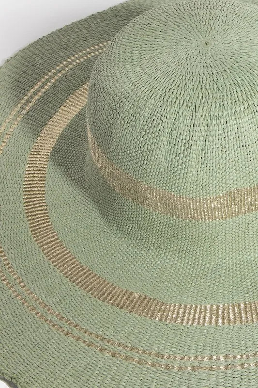 Fame Metallic Accent Trim Floppy Sun Hat OutfitFlow