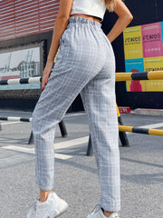 Outfit Flow - Plaid Elastic Waist Straight Pants