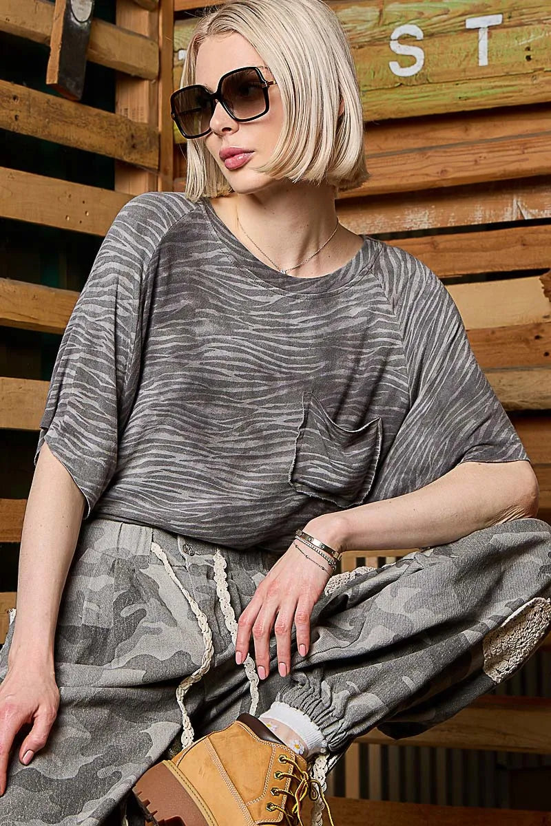 POL Zebra Print Round Neck Half Sleeve T-Shirt OutfitFlow