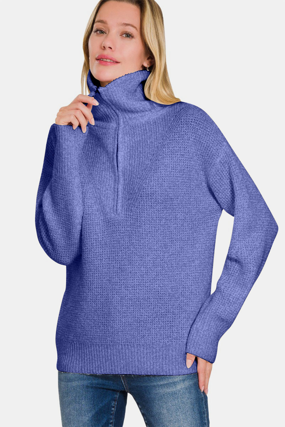 Outfit Flow - Zenana Half Zip Long Sleeve Sweater