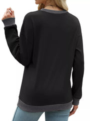 Contrast Trim Crew Neck Casual Sweatshirt OutfitFlow