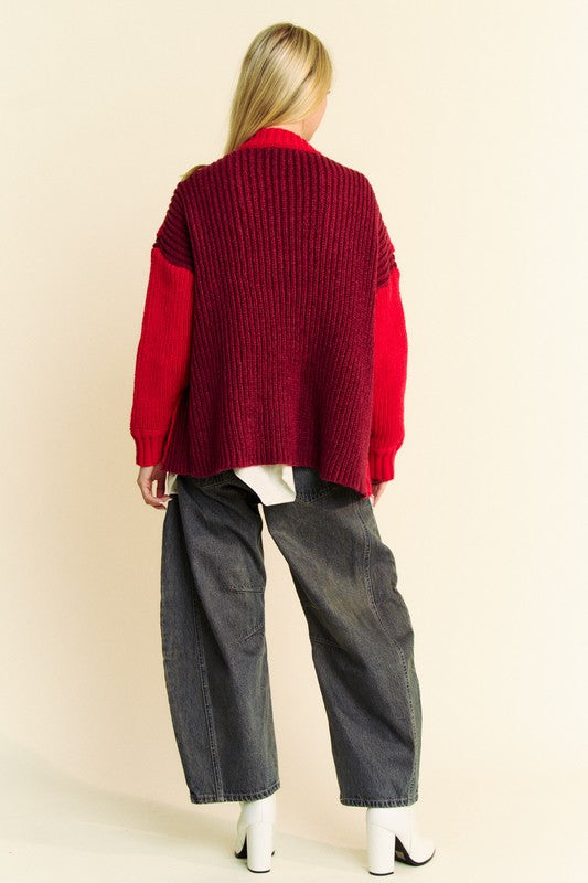 Outfit Flow - Davi & Dani Cable-Knit Color Block Open Front Cardigan