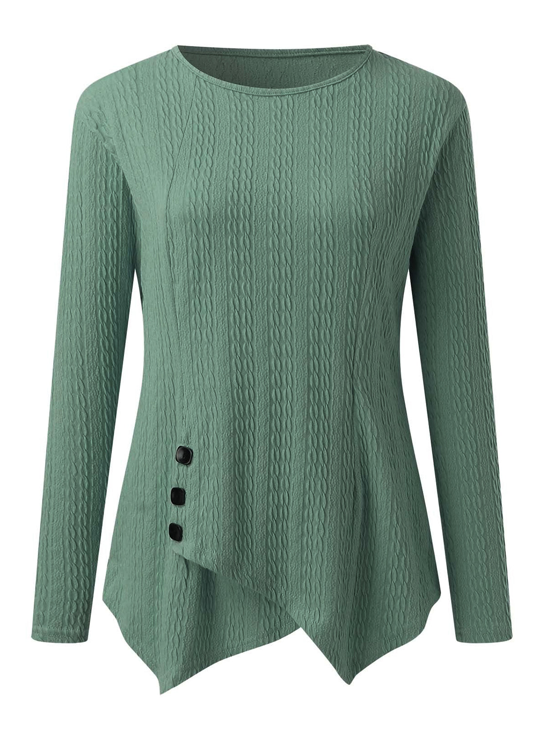 Outfit Flow - Decorative Button Round Neck Long Sleeve Top