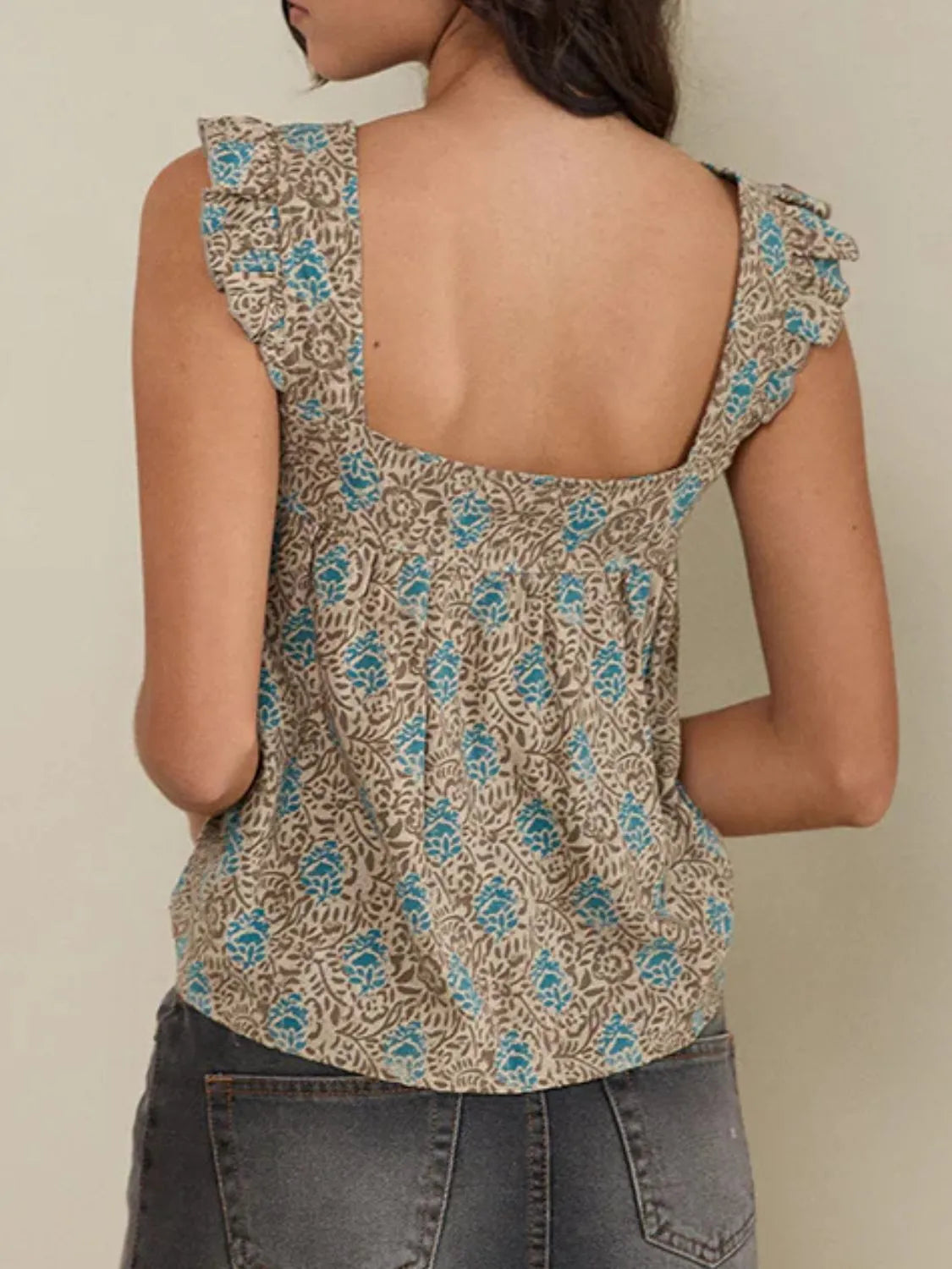 Ruffled Plaid Square Neck Tank OutfitFlow