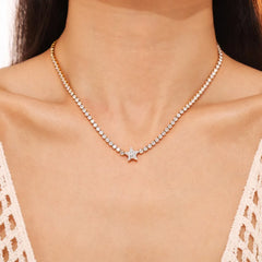 Titanium Steel Zircon Star Necklace Gold One Size OutfitFlow
