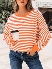 Striped Long Sleeve Casual Sweatshirt OutfitFlow