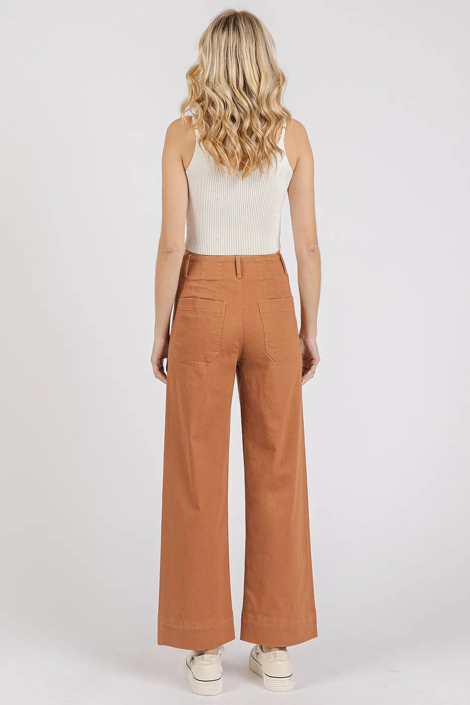 Mittoshop Twill Patch Pocket High Rise Wide Leg Pants OutfitFlow
