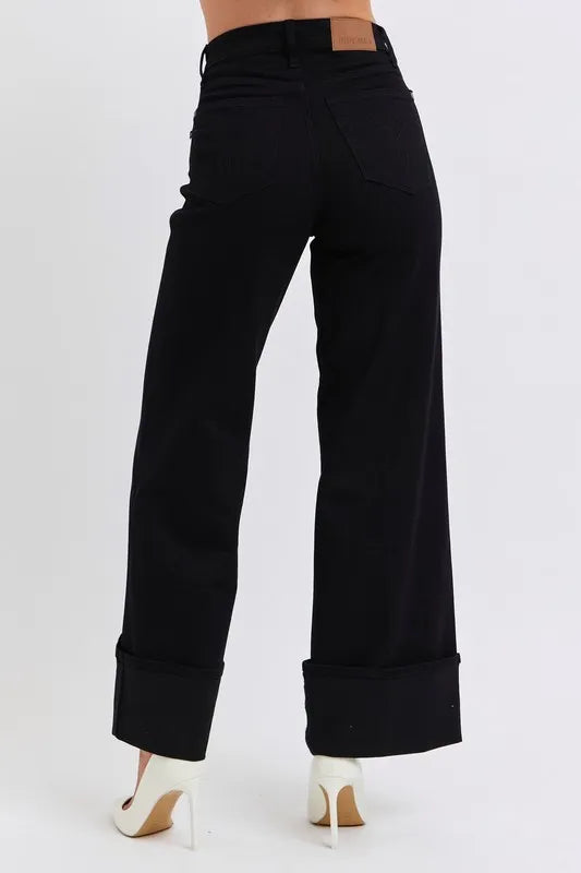 Judy Blue Full Size High Waist Reto Wide Leg W/ Cuff Plus Size OutfitFlow