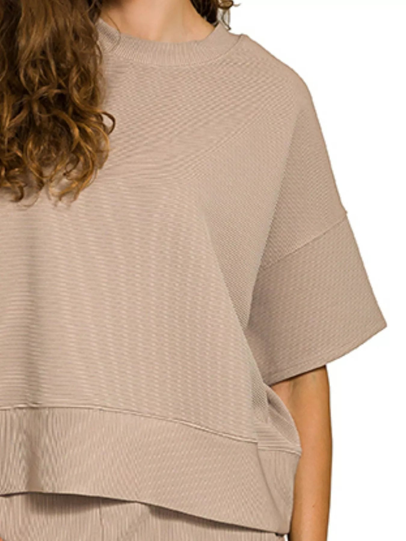 Zenana Ribbed Round Neck Tee & Pants Set OutfitFlow