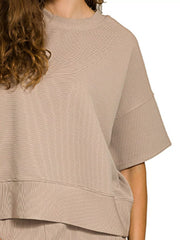 Zenana Ribbed Round Neck Tee & Pants Set OutfitFlow