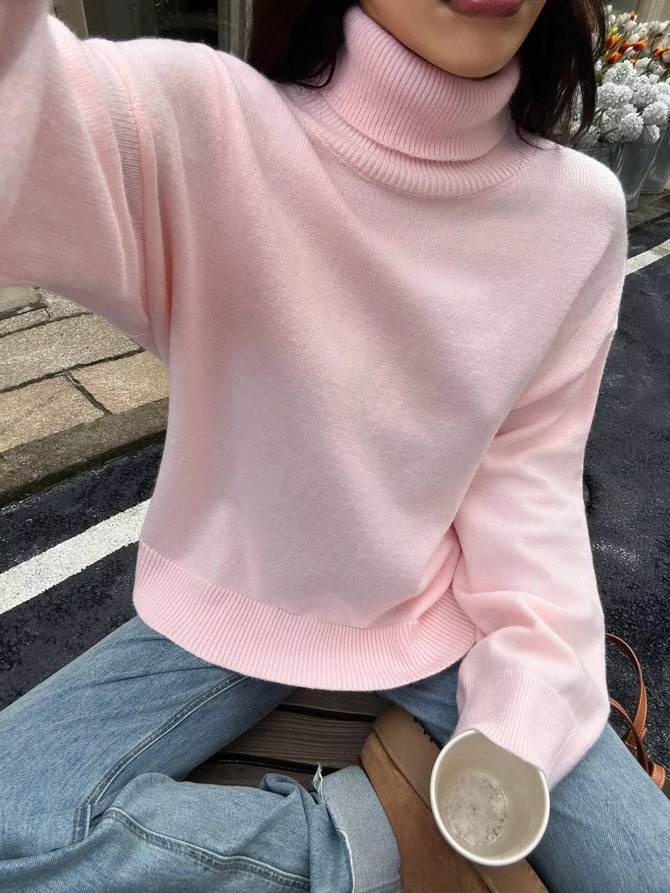 Turtleneck Long Sleeve Sweater OutfitFlow
