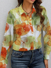 Printed Button Up Long Sleeve Shirt OutfitFlow