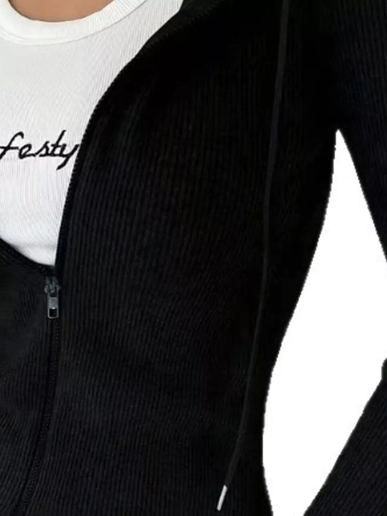 Ribbed Knit Zip-Up Hooded Cardigan OutfitFlow