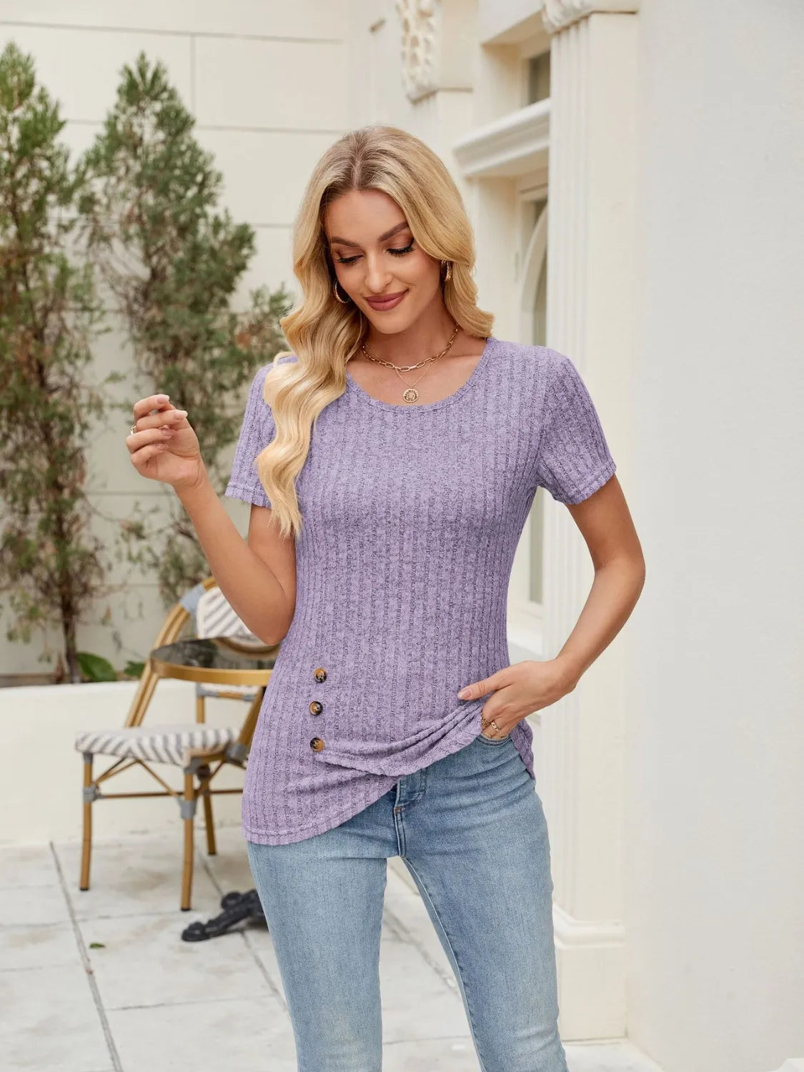 Round Neck Short Sleeve T-Shirt OutfitFlow