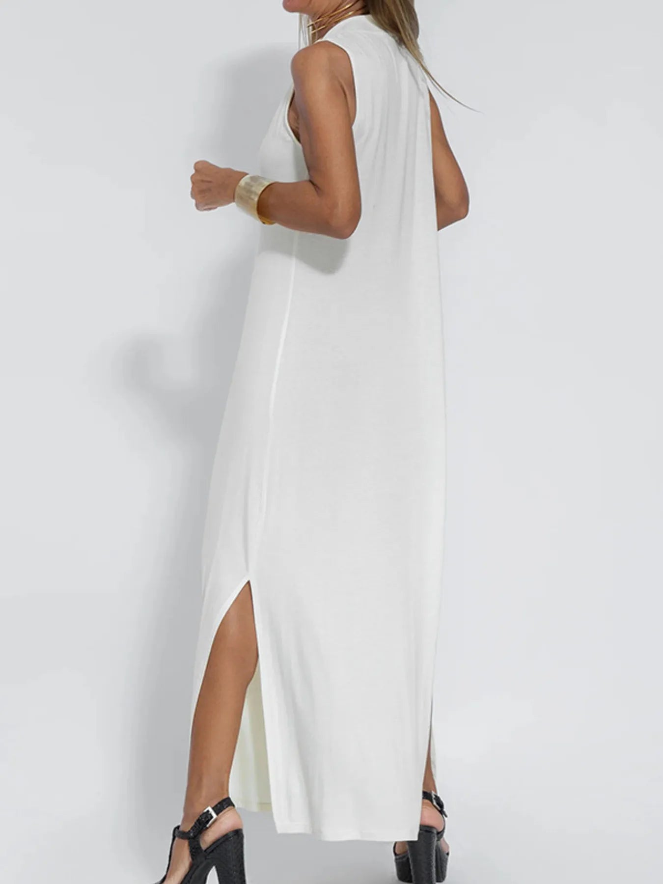 Full Size V-Neck Sleeveless Maxi Dress with Slit Plus Size OutfitFlow