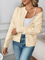 Pearl Embellished Button-Up Cardigan OutfitFlow