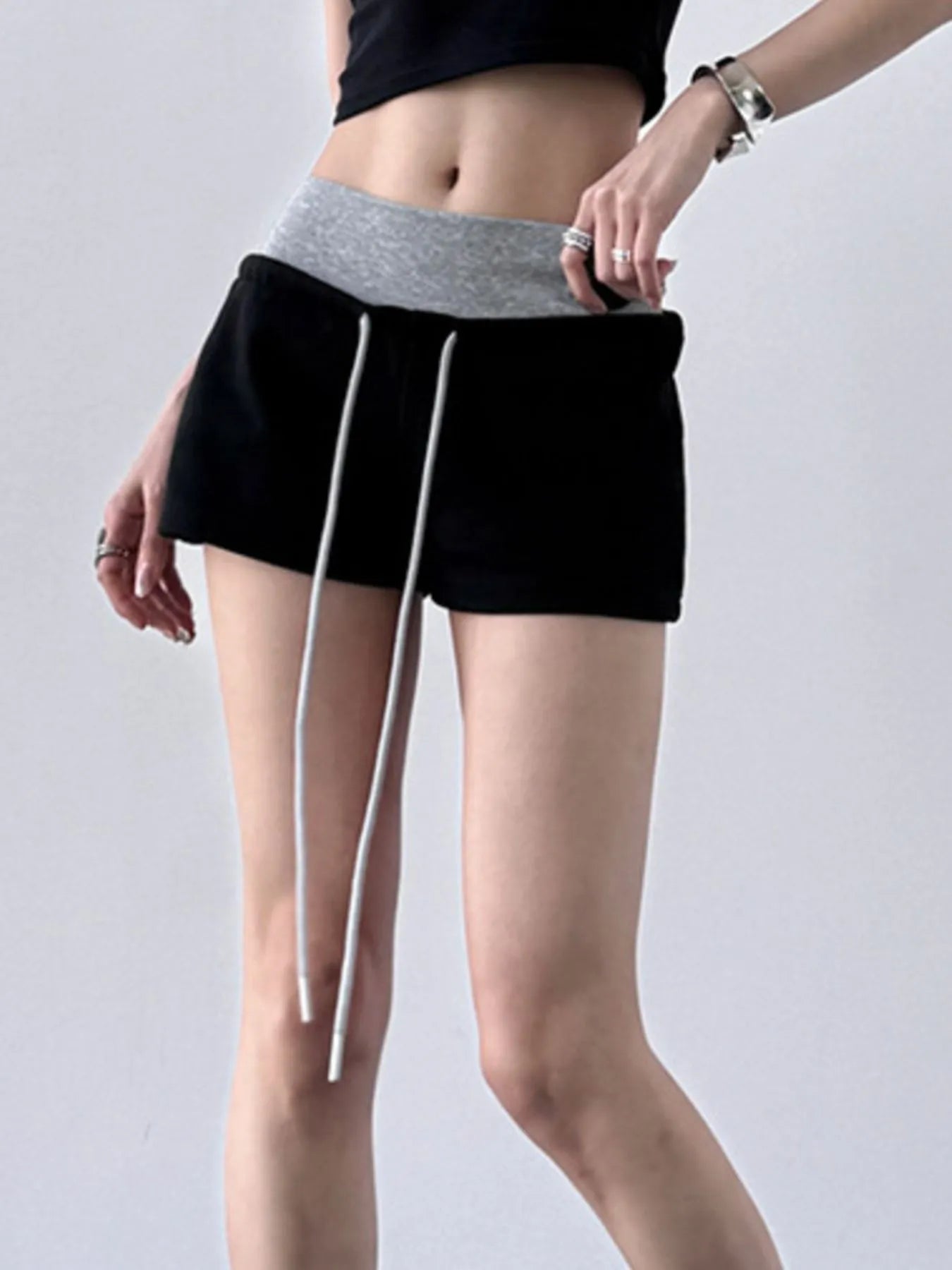 Drawstring Shorts with Contrast Waistband OutfitFlow