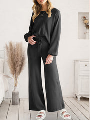 Outfit Flow - Long Sleeve Lounge Top and Drawstring Pants Set