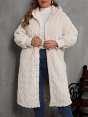 Outfit Flow - Plus Size Open Front Hooded Plush Coat