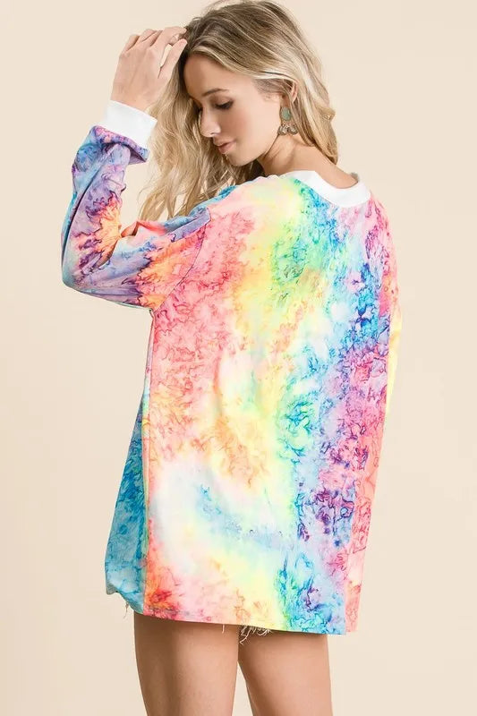 BiBi Tie Dye Deep V-neck Top With Lace Up Front Trendsi