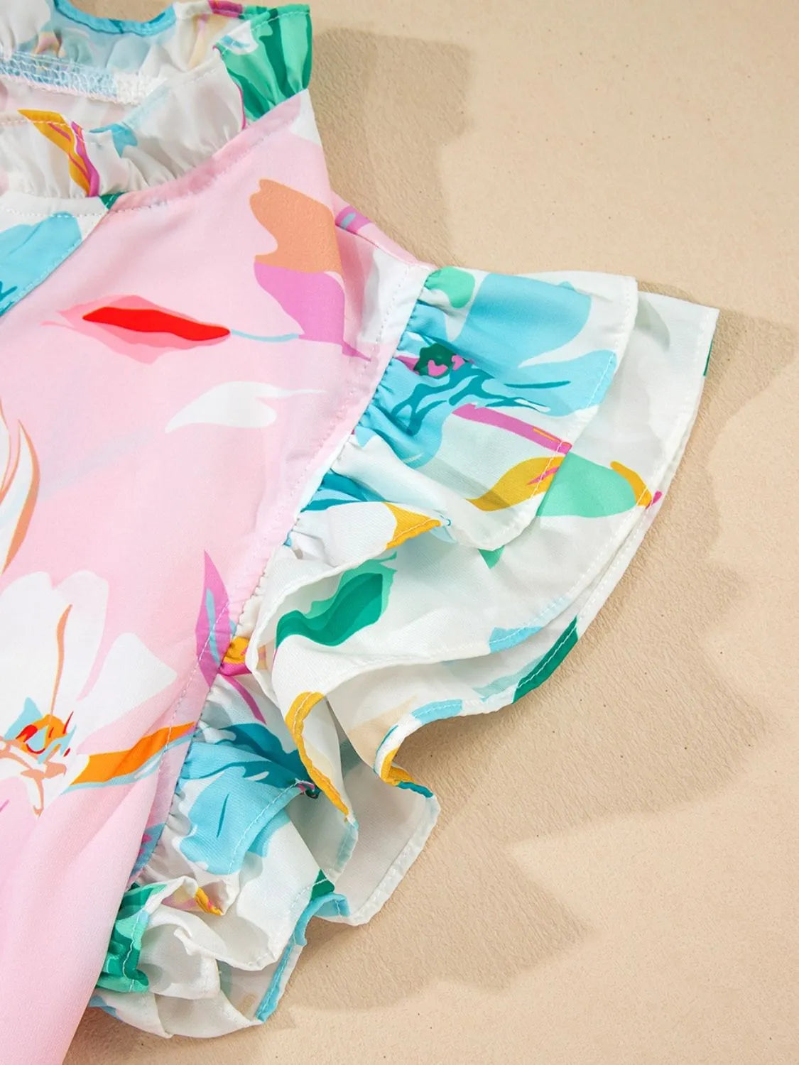 Printed Notched Cap Sleeve Blouse OutfitFlow