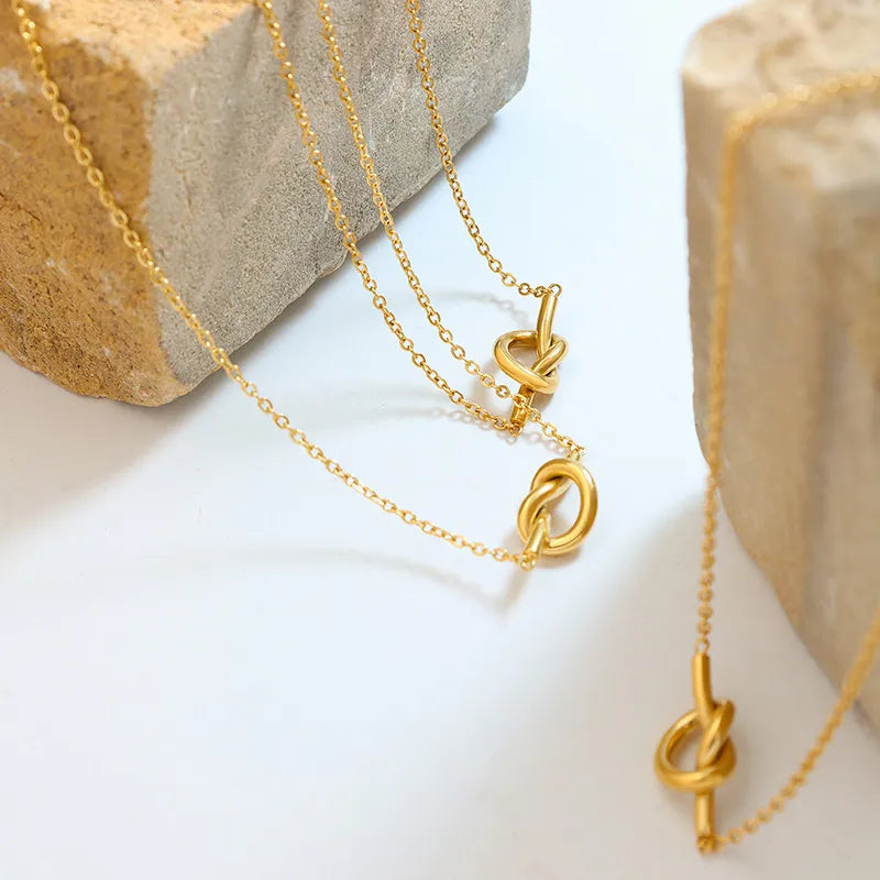 18K Gold-Plated Titanium Steel Knot Necklace OutfitFlow