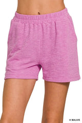 Zenana Cotton Slub Shorts H MAUVE OutfitFlow