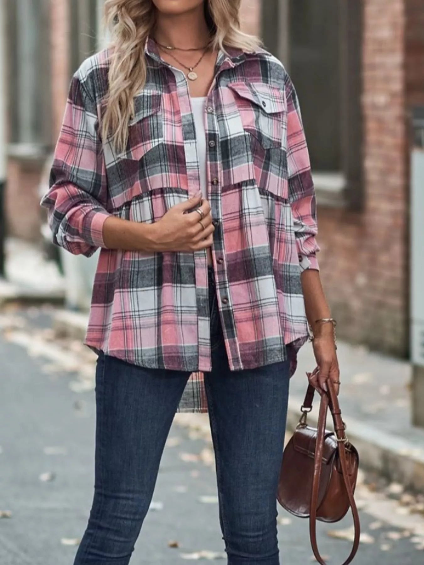 Plaid Button-Down Long Sleeve Shirt OutfitFlow