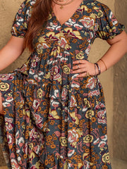Plus Size V-Neck Short Sleeve Midi Dress OutfitFlow