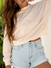 Raw Edge Flower Patch Drop Shoulder Casual Top OutfitFlow