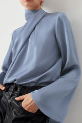 Cutout Turtleneck Long Sleeve Blouse OutfitFlow