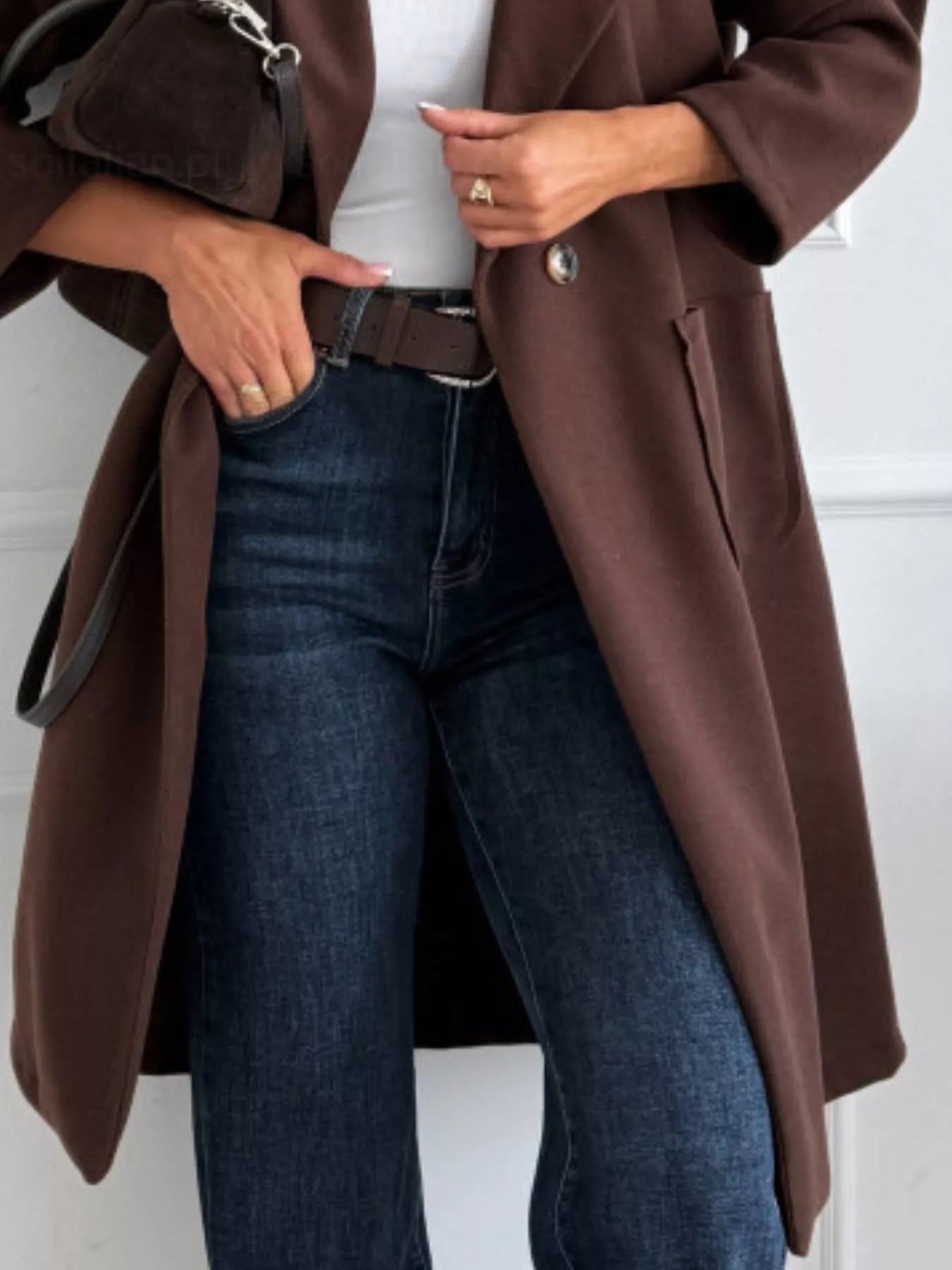 Long-Sleeve Single-Breasted Trench Coat Trendsi