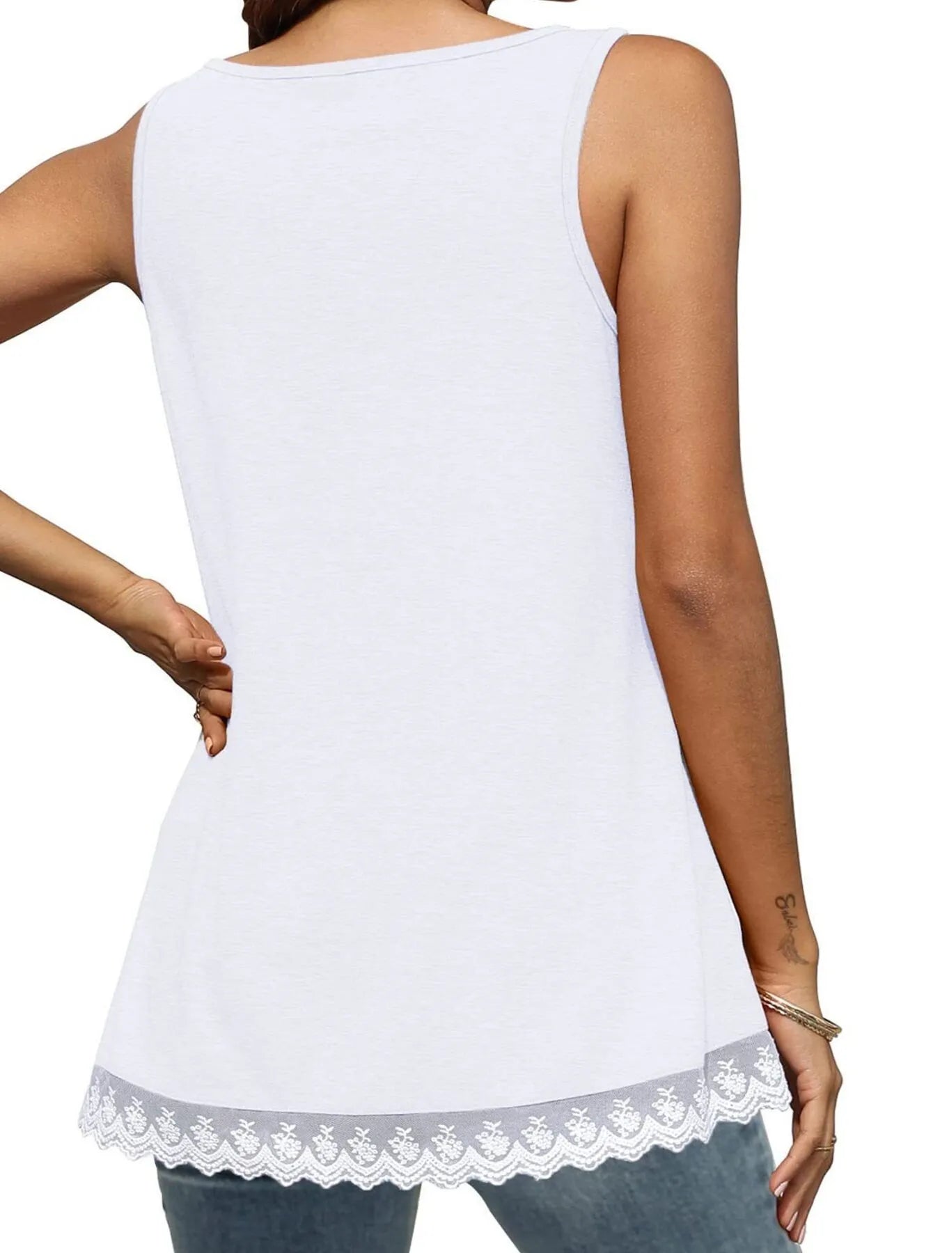 Lace Trim Wide Strap Tank Top OutfitFlow