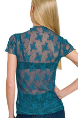 Zenana Lace See-through Layering Short Sleeve Top OutfitFlow