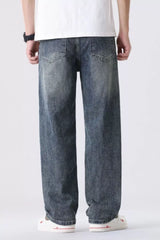 Men's Full Size Vintage Wash Relaxed Fit Straight Jeans Plus Size OutfitFlow