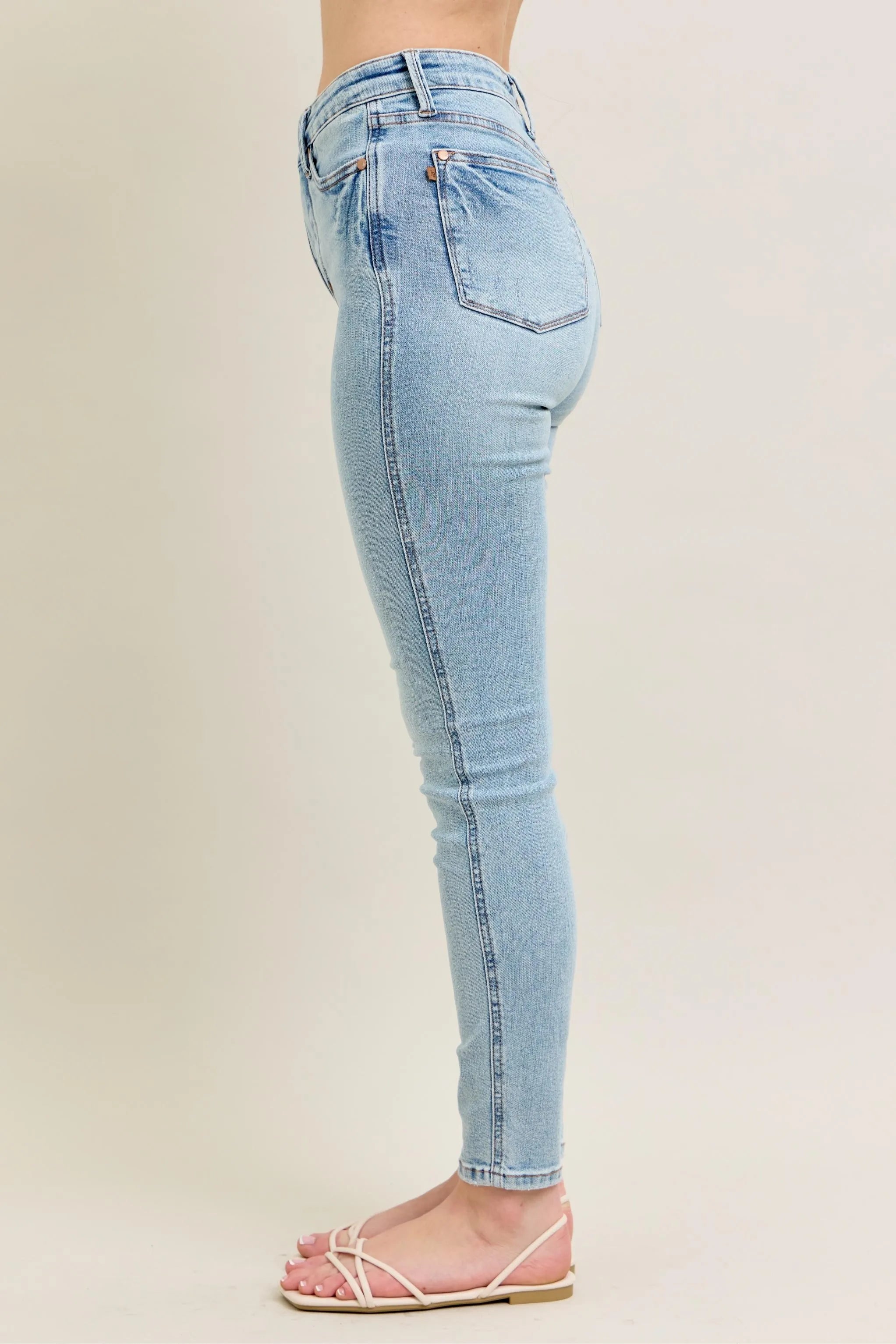 Judy Blue Full Size Mr Tummy Control Vintage Wash Skinny Jeans Plus Size OutfitFlow